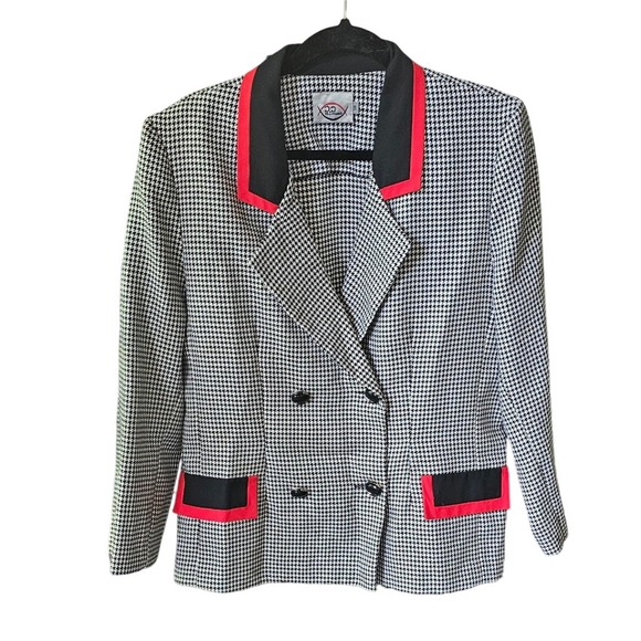Pat Primo Jackets & Blazers - Vintage Houndstooth Blazer Red Black Trim Double Breasted Jacket Size 18